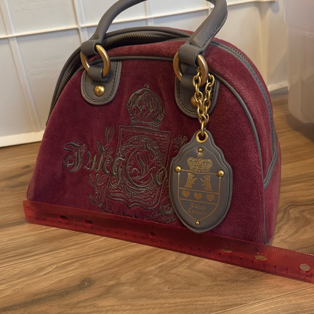 Maroon and Gray Leather Used Juicy Couture Purse